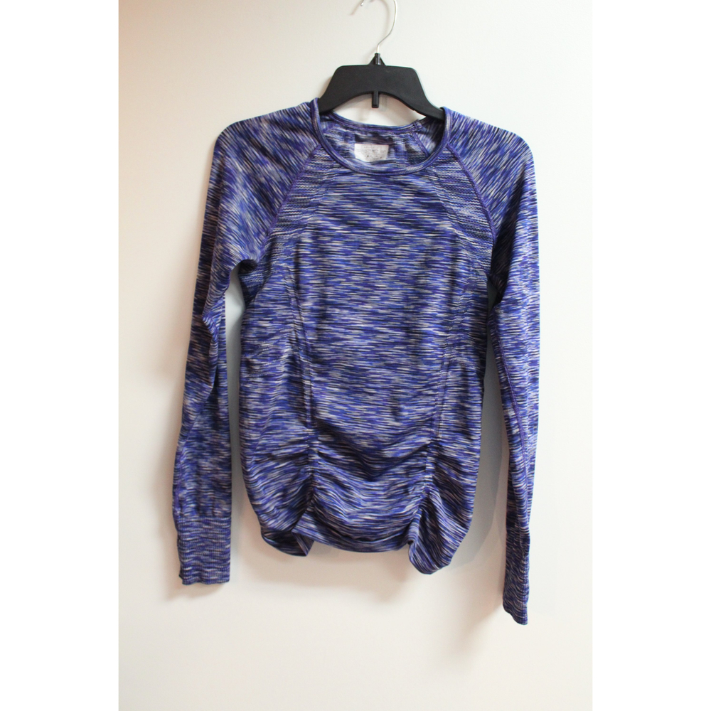Athleta Fastest Track Long Sleeve Blue Space Dye Ruched Long Sleeve Size S